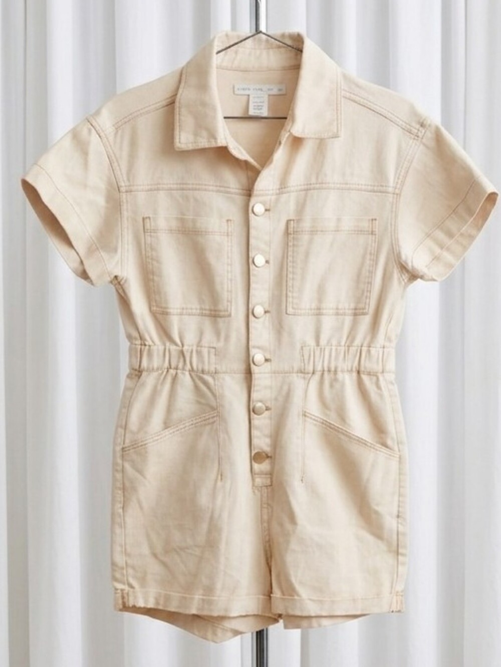 Altar'd State Cream Short-Sleeve Button Front Romper